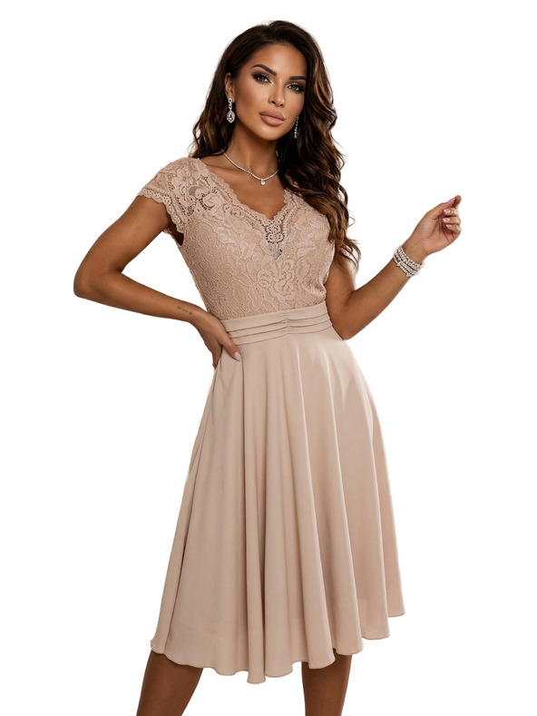 numoco LINDA Šifon prozračne haljine s čipkanim izrezom - bež