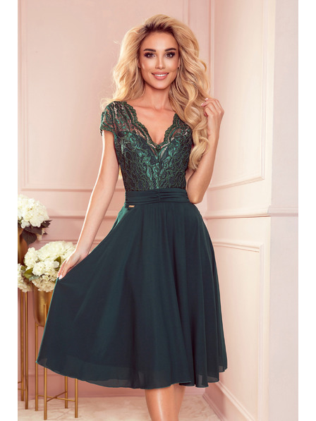 numoco Haljina od šifona s čipkastim dekolteom - zelena Numoco LINDA