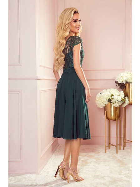 numoco Haljina od šifona s čipkastim dekolteom - zelena Numoco LINDA