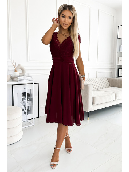 numoco Haljina od šifona s čipkastim izrezom - Boja vina Numoco LINDA