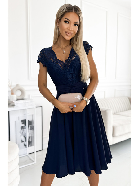 numoco Haljina od šifona s čipkastim dekolteom - Tamno plava Numoco LINDA