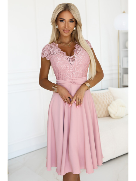 numoco Svijetloružičaste šifon haljine s čipkanim izrezom