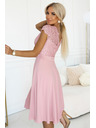 numoco Svijetloružičaste šifon haljine s čipkanim izrezom