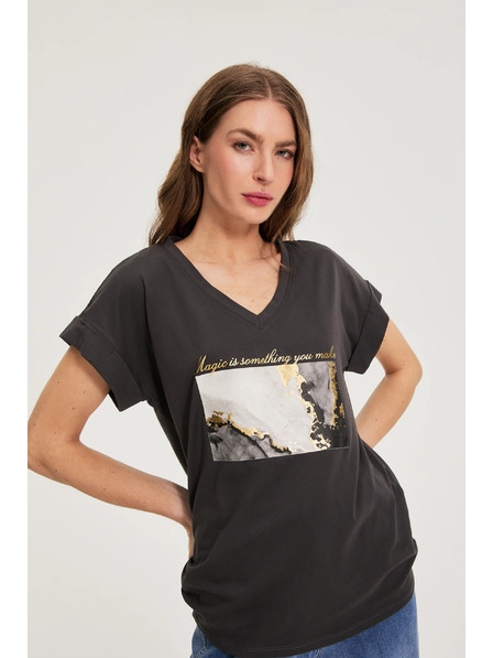 Moodo Pamučna bluza s printom siva Moodo