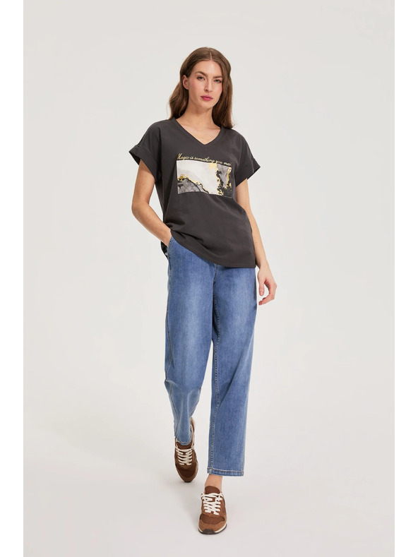 Moodo Pamučna bluza s printom siva Moodo