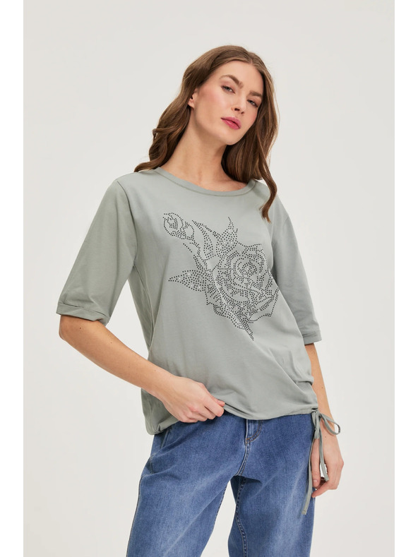 Moodo Pamučna bluza s perlama maslinasta Moodo