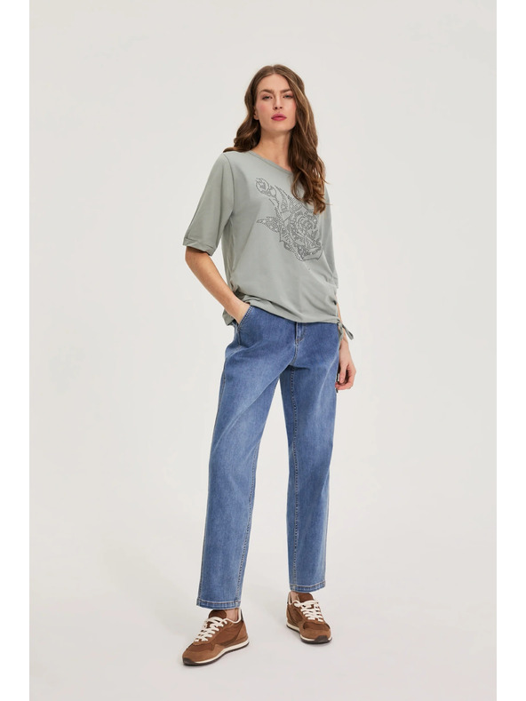 Moodo Pamučna bluza s perlama maslinasta Moodo