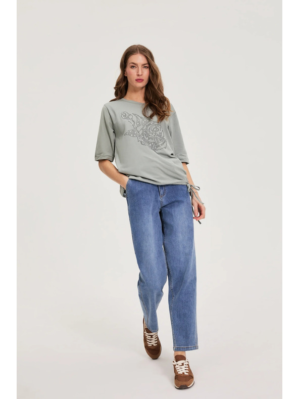 Moodo Pamučna bluza s perlama maslinasta Moodo