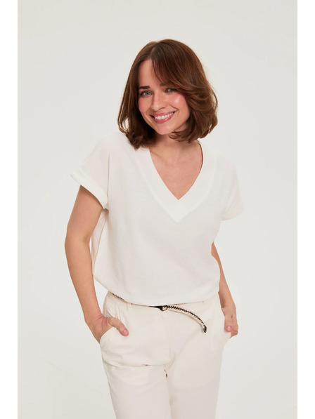 Moodo Pamučna bluza s V izrezom bijela Moodo