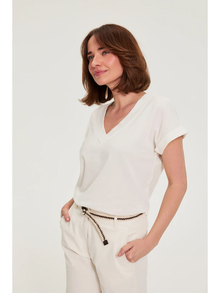 Moodo Pamučna bluza s V izrezom bijela Moodo