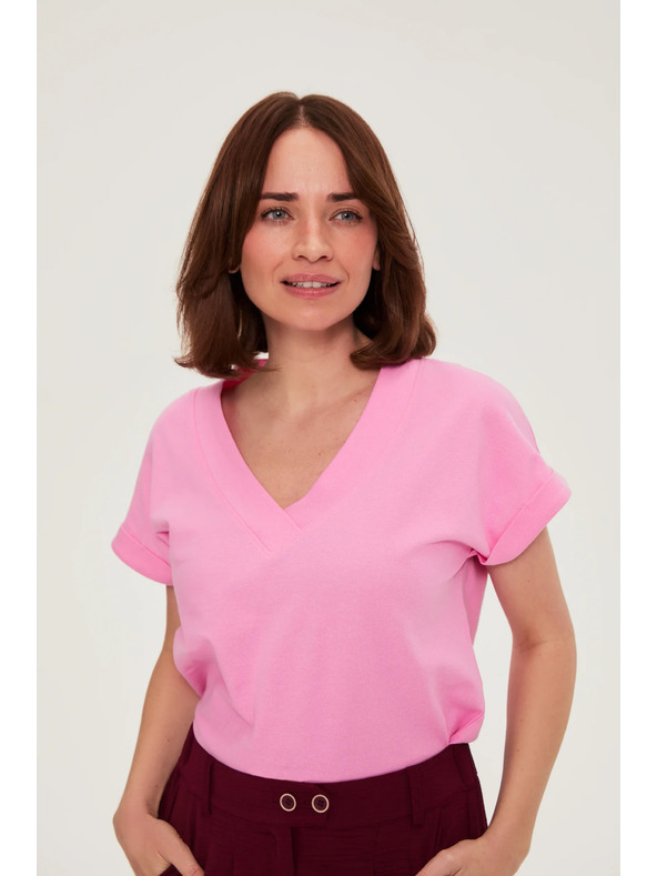 Moodo Pamučna bluza s V izrezom ružičasta Moodo