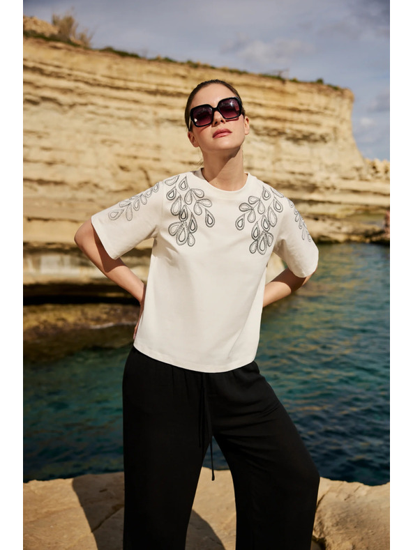 Moodo Pamučna bluza s printom bijela Moodo