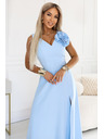 numoco Maxi haljina za vjenčanje s cvijetom na ramenu i procjepom - svijetloplava