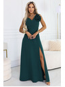numoco Romantična maxi haljina s cvjetom na ramenu i razrezom - boca zelena