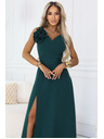 numoco Romantična maxi haljina s cvjetom na ramenu i razrezom - boca zelena