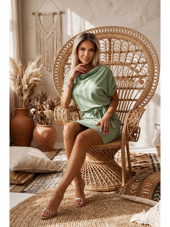 numoco ROXI udobne haljine sa asimetricnom suknjom i pojasom - pistacijska