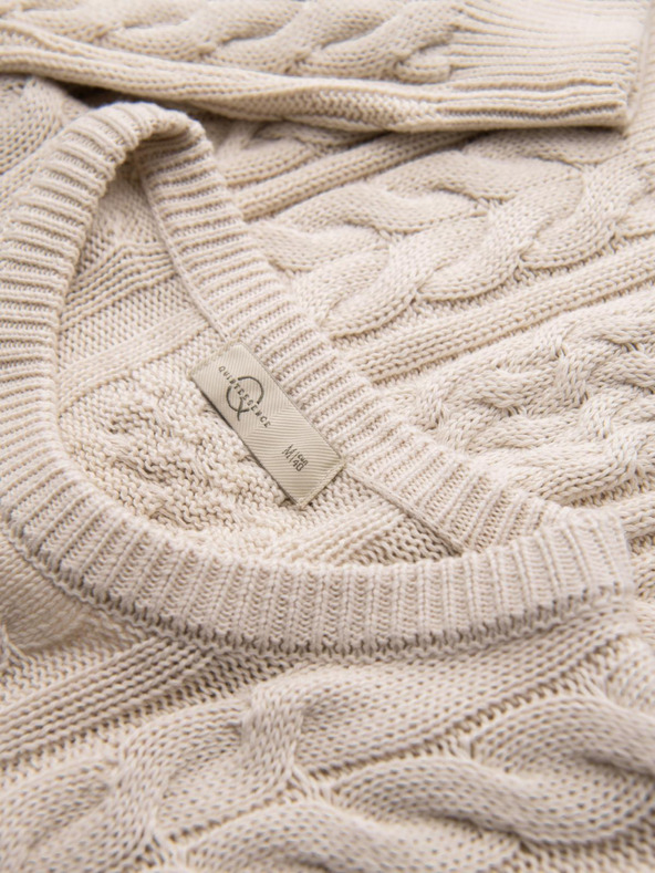 Ombre Clothing Elegantan muski pulover sa zanimljivim pletenjem - ekru V1 OM-SWSW-0173 Ombre Clothing