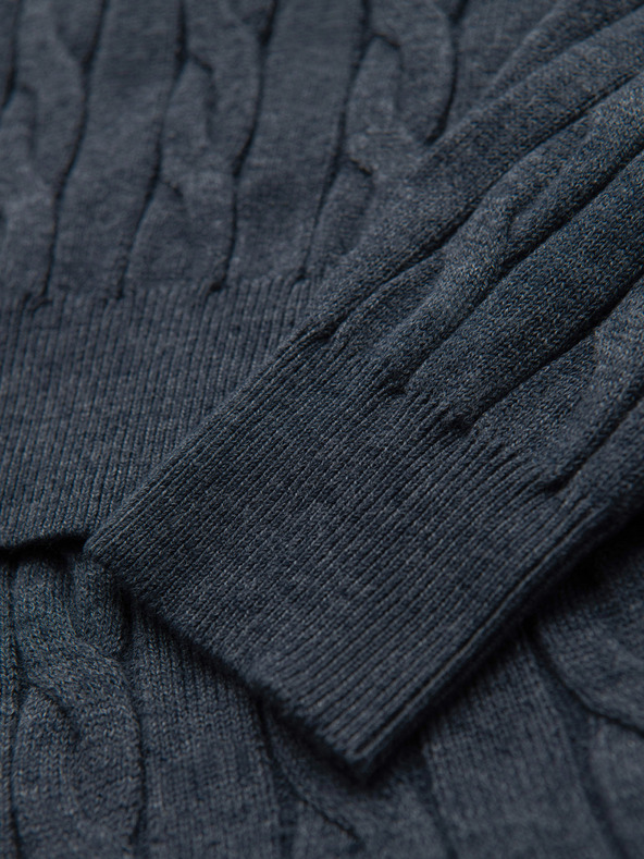 Ombre Clothing Muski pulover s rolkom i kockastim pletenjem - tamno plava V3 OM-SWTN-0157 Ombre Clothing