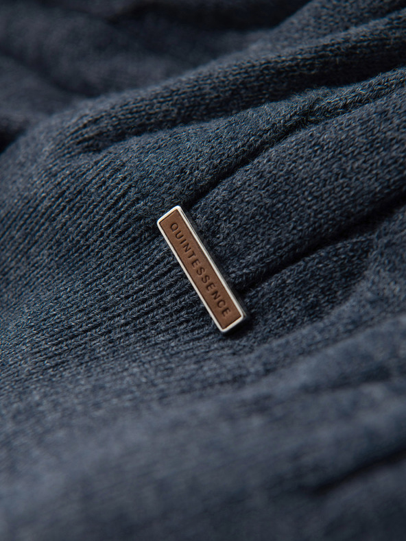 Ombre Clothing Muski pulover s rolkom i kockastim pletenjem - tamno plava V3 OM-SWTN-0157 Ombre Clothing