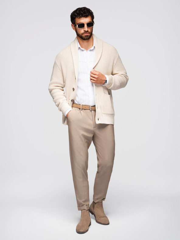 Ombre Clothing Muški pamučni pulover sa šalskom ovratnikom - bež V2 OM-SWCD-0153 Ombre Clothing