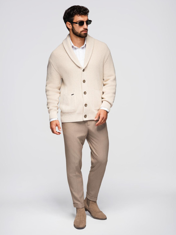 Ombre Clothing Muški pamučni pulover sa šalskom ovratnikom - bež V2 OM-SWCD-0153 Ombre Clothing