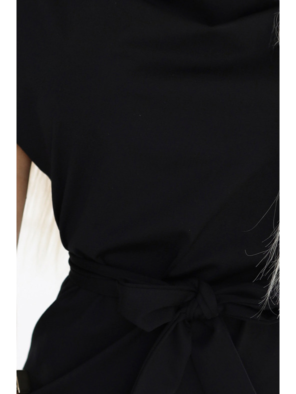 numoco Crne haljine s asimetričnom suknjom i pojasom