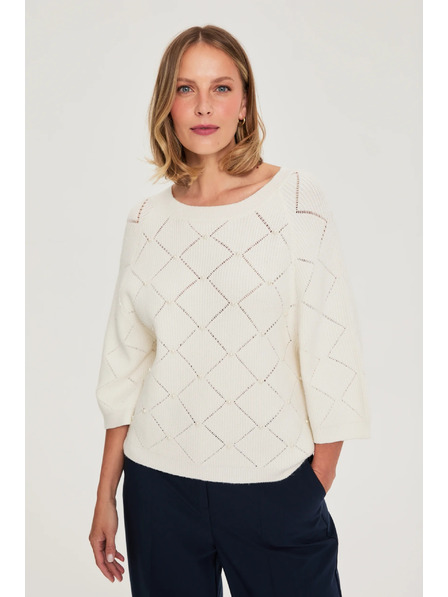 Moodo Bež džemper ukrašen perlicama Moodo