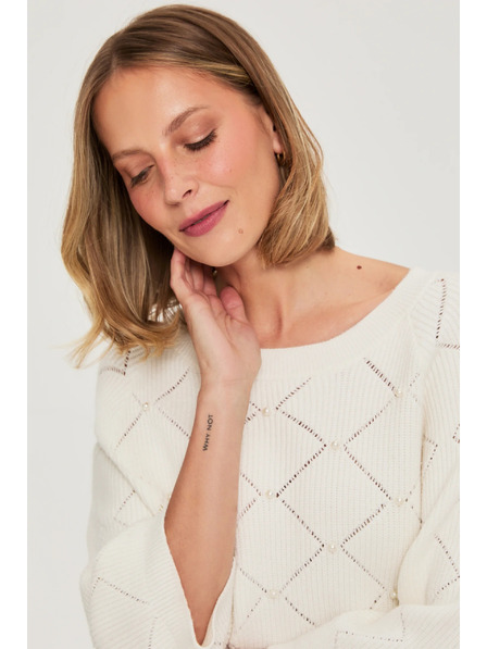 Moodo Bež džemper ukrašen perlicama Moodo