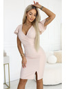 numoco NINA Elegantne haljine sa omotačem izrezom, rukavom i pojasom - bež sa sjajom