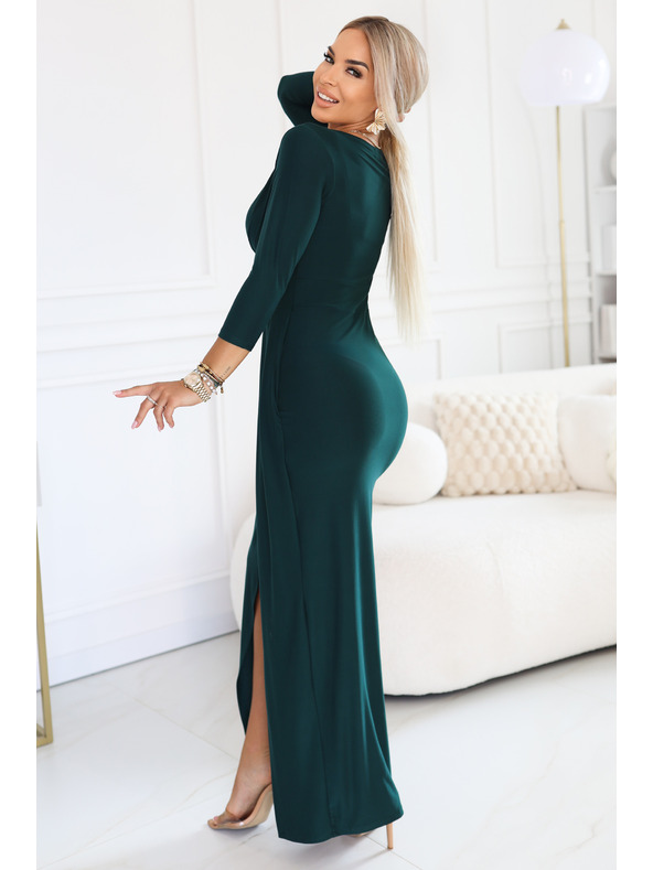 numoco Elegantne duge haljine sa omotačem izrezom i procjepom - boca zelena