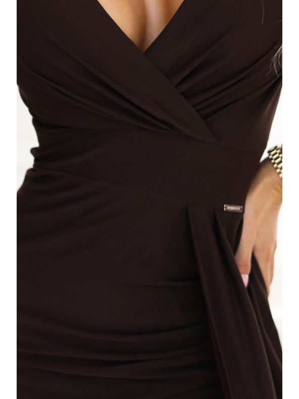 numoco Elegantne duge haljine s preklopnim izrezom i prorezom - čokoladno smeđe