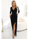 numoco Elegantne duge haljine s preklopnim dekolteom i prorezom - crne
