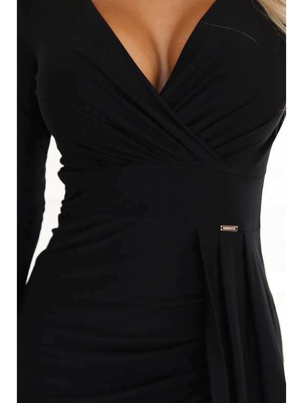 numoco Elegantne duge haljine s preklopnim dekolteom i prorezom - crne