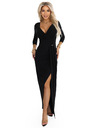 numoco Elegantne duge haljine s preklopnim dekolteom i prorezom - crne