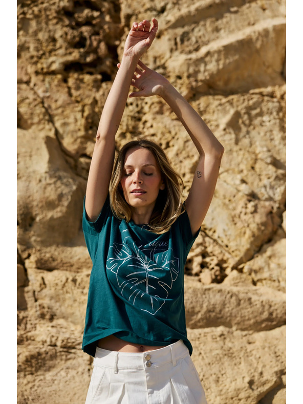 Moodo Pamučna majica s printom zelena Moodo