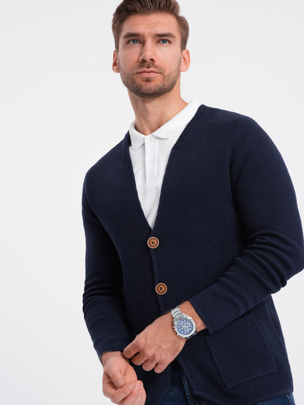 Ombre Clothing Tamnoplavi muški kardigan s džepovima Ombre Clothing