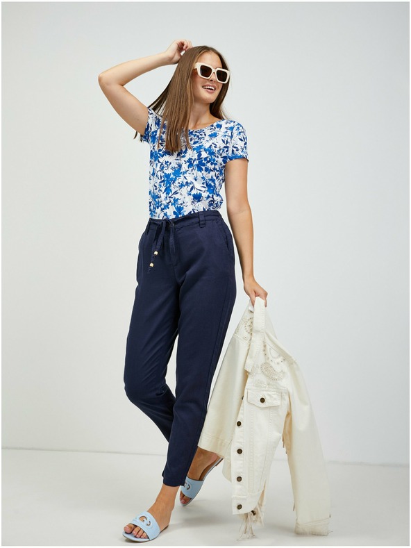 Orsay Tamnocrvene skraćene lanene chino hlače na vezanje ORSAY