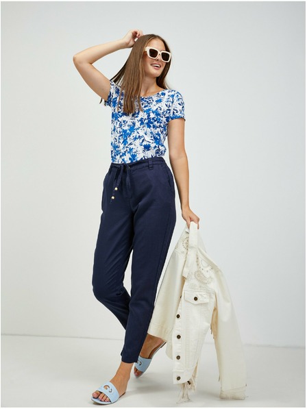 Orsay Tamnocrvene skraćene lanene chino hlače na vezanje ORSAY