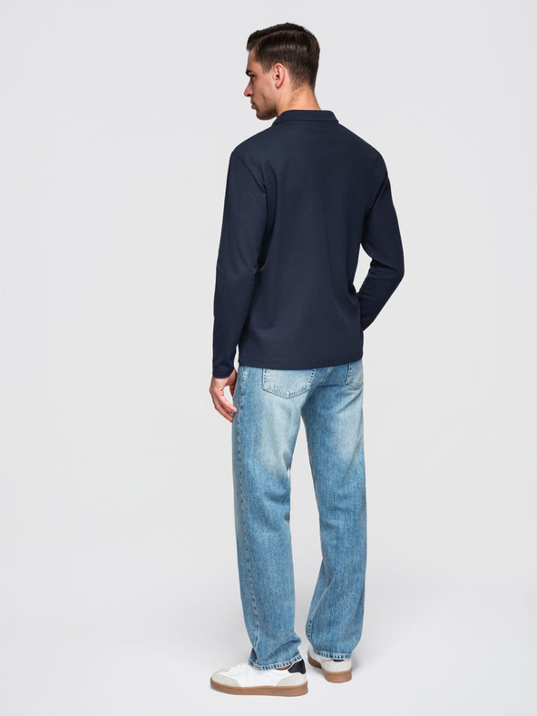 Ombre Clothing Muška BASIC majica s dugim rukavima i polo ovratnikom - tamno plava V3 OM-POBL-0162 Ombre Clothing