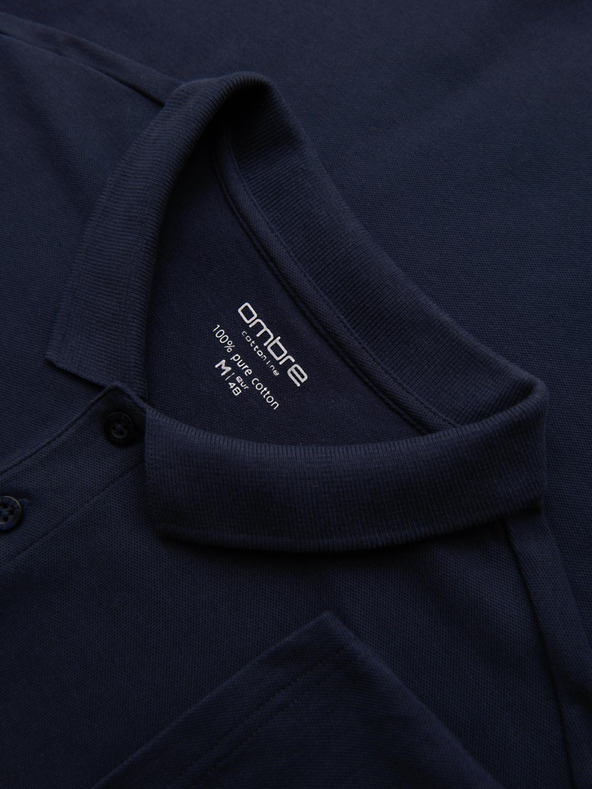 Ombre Clothing Muška BASIC majica s dugim rukavima i polo ovratnikom - tamno plava V3 OM-POBL-0162 Ombre Clothing