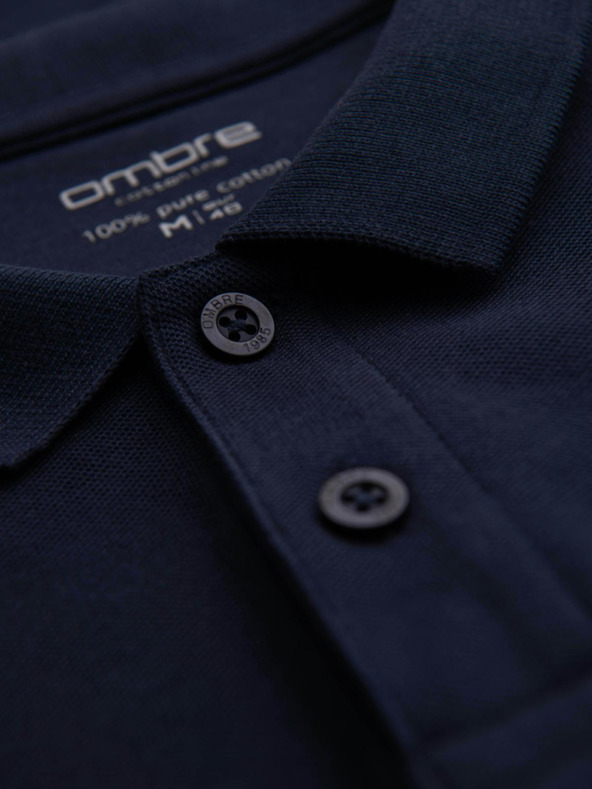 Ombre Clothing Muška BASIC majica s dugim rukavima i polo ovratnikom - tamno plava V3 OM-POBL-0162 Ombre Clothing