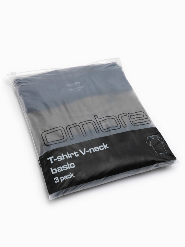 Ombre Clothing Muske pamučne BASIC majice s V-izrezom - crna/mornarsko plava/tamno maslinasto zelena V7 OM-TSBS-0281 Ombre Clothing