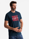 Ombre Clothing Muske pamučne majice sa dvostrukim logotipom - tamno plava V3 S2041 Ombre Clothing