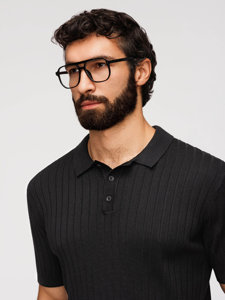 Ombre Clothing Muška polo majica SLIM FIT od viskože sa vertikalnim prugama - crna V1 OM-POSS-0169 Ombre Clothing