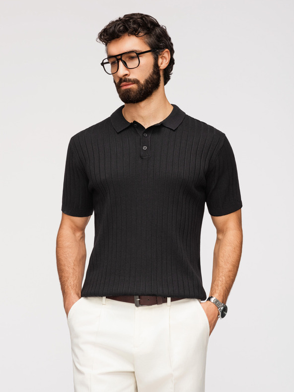 Ombre Clothing Muška polo majica SLIM FIT od viskože sa vertikalnim prugama - crna V1 OM-POSS-0169 Ombre Clothing