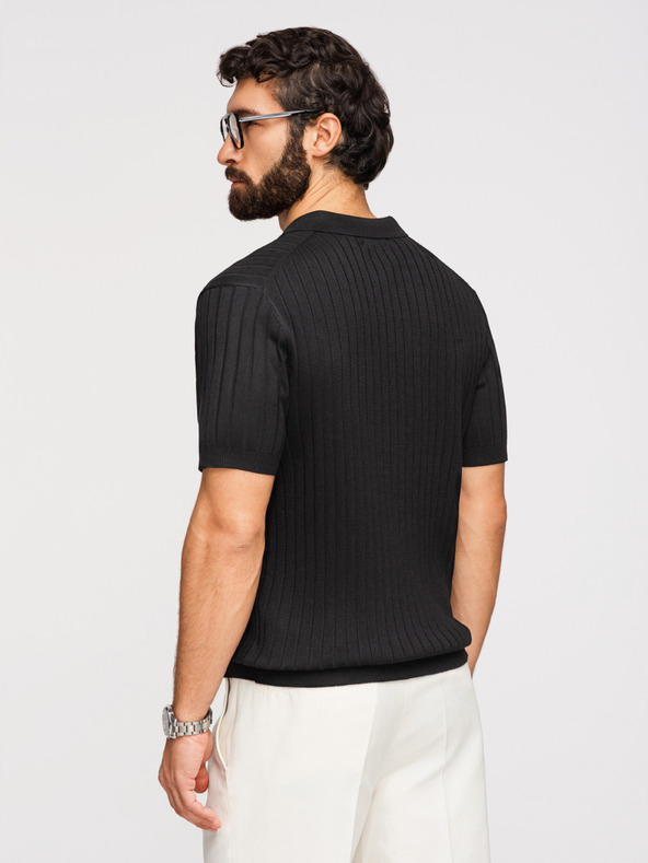 Ombre Clothing Muška polo majica SLIM FIT od viskože sa vertikalnim prugama - crna V1 OM-POSS-0169 Ombre Clothing