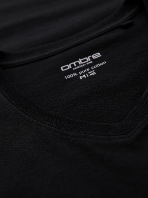 Ombre Clothing Muške pamučne BASIC majice s V-izrezom - 3x crna V9 OM-TSBS-0281 (3x BLACK) Ombre Clothing