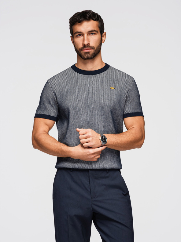 Ombre Clothing Muške majice od strukturiranog pamučnog pletiva - tamno plava V2 OM-TSCT-0265 Ombre Clothing