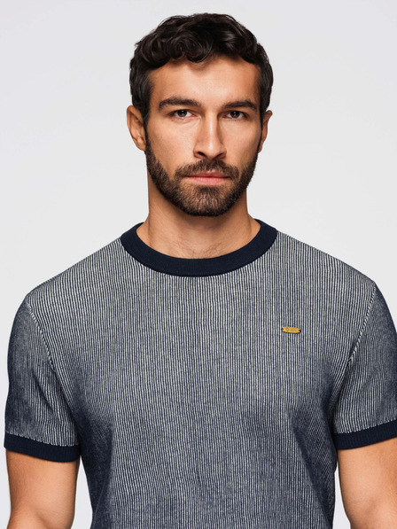 Ombre Clothing Muške majice od strukturiranog pamučnog pletiva - tamno plava V2 OM-TSCT-0265 Ombre Clothing