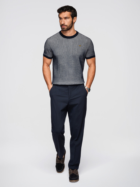 Ombre Clothing Muške majice od strukturiranog pamučnog pletiva - tamno plava V2 OM-TSCT-0265 Ombre Clothing